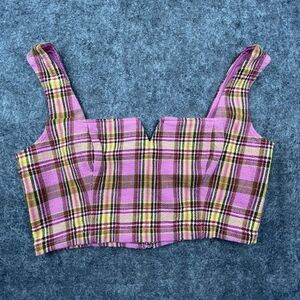 Maeve Anthropologie Crop Top Womens 12P Pink Plaid Schoolgirl Clueless Academia